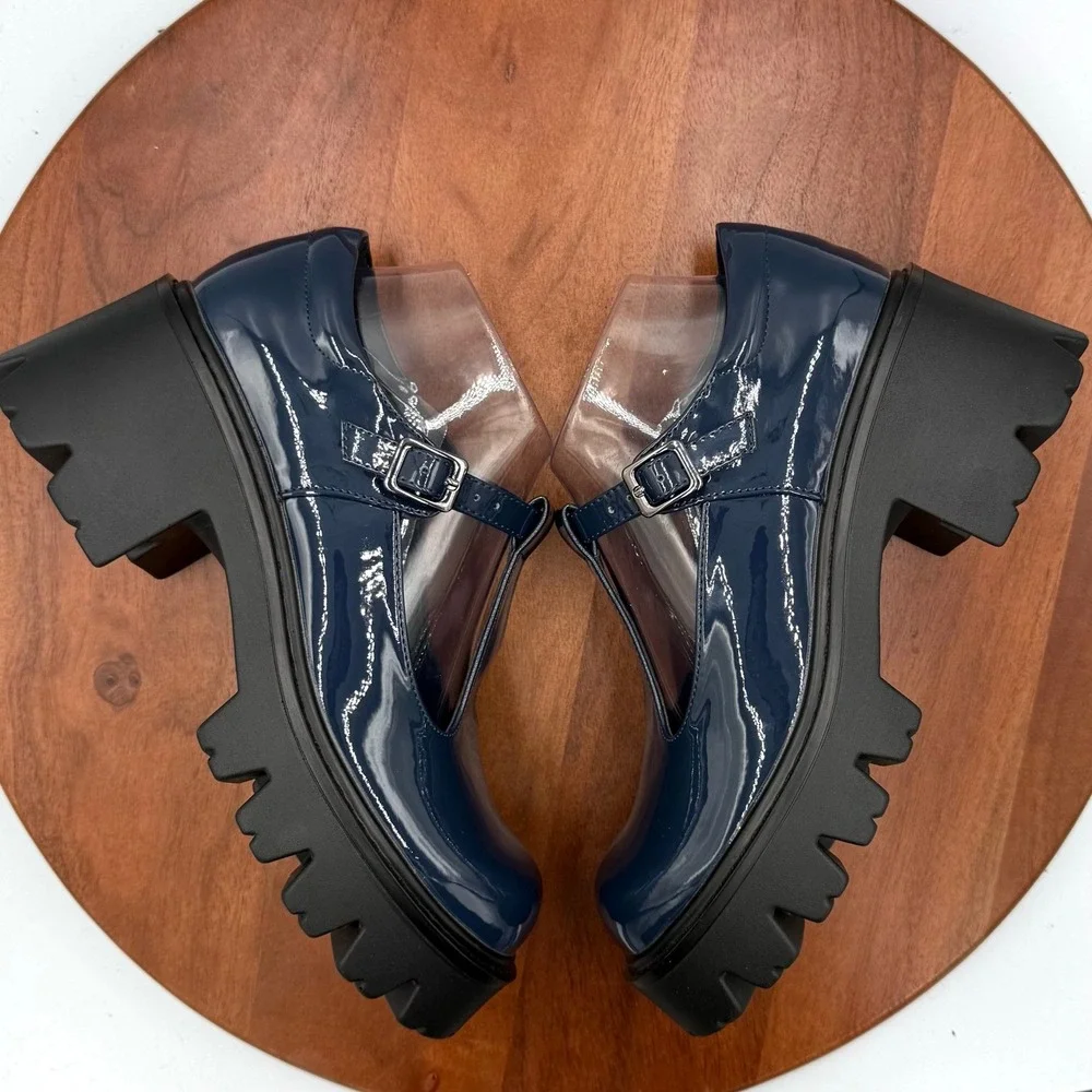 Dream Pairs Navy Patent Mary Jane Platform Chunky Heel Shoes Women Size 7.5‎ Y2K